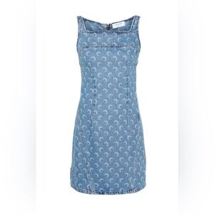 NWT Marine Serre White Line Crescent Moon Denim Dress Sz 38